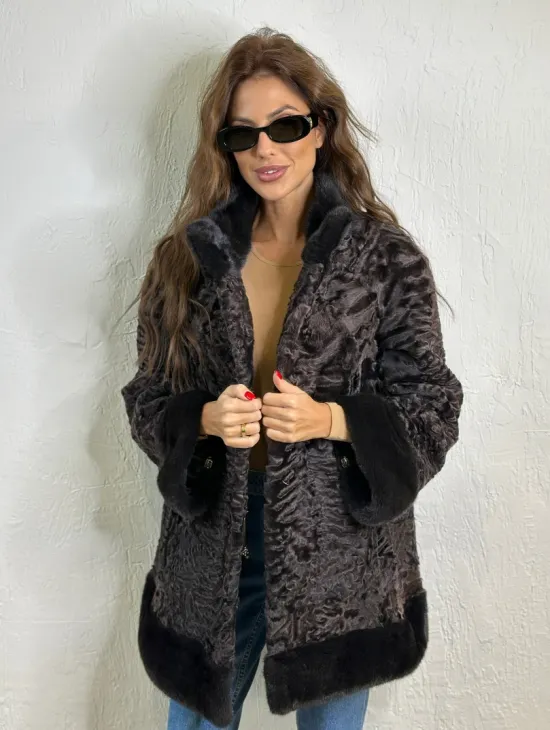 Каракульча стойка воротник отделка норка - фото 3