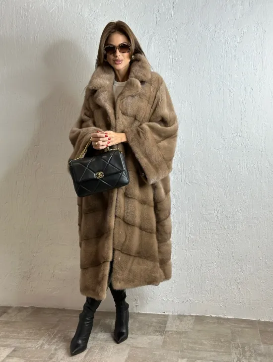 Роскошное манто из аукционной норки - цвет пастель - фото 4