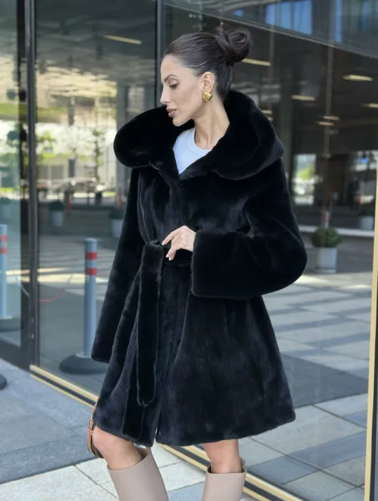 Шуба норковая с капюшоном, мех BLACKGLAMA - фото 4