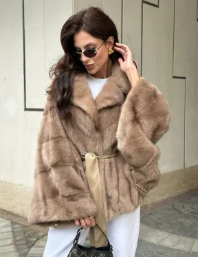 Шуба автоледи из норки цвет бежевый - фото 4