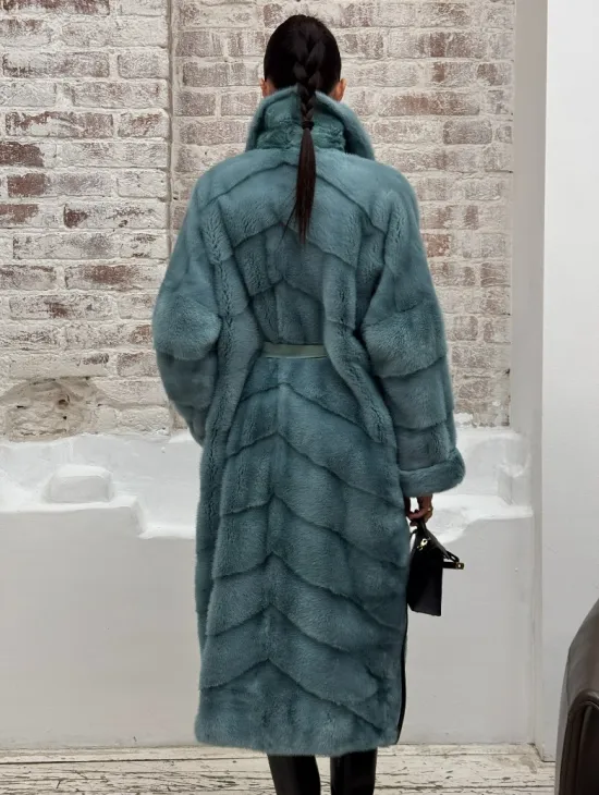 Норковая шуба в цвете TIFFANY - фото 6