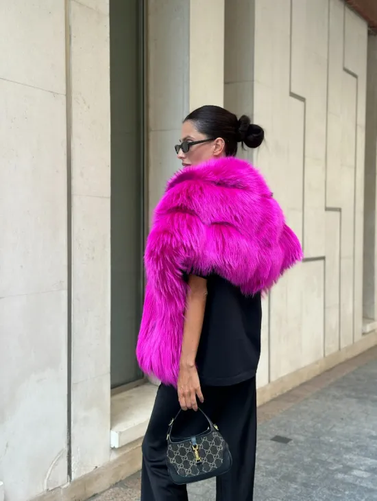 Накидка - палантин из меха чернобурки - фуксия - фото 8