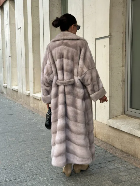 Шуба из импортной плюшевой норки английский воротник - нюд - фото 5