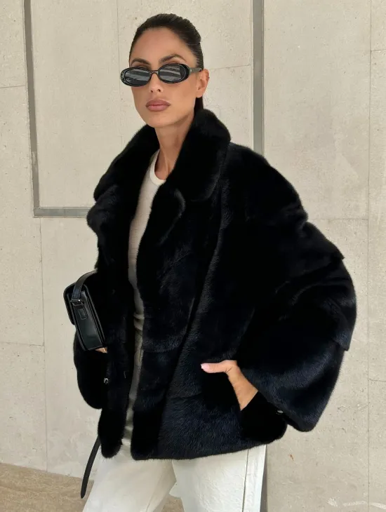 Полушубок из черной норки премиум аукциона - английский воротник - фото 0